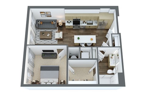 Floor plan for 1 bed, 1 bath, 672 sqft